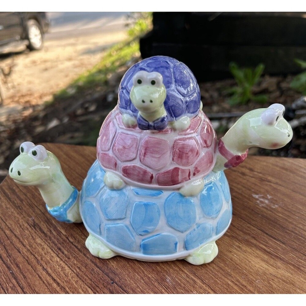 Stack Of Turtles Bank Artistic Gifts 92 Decor Pink Ceramic 7.5"x6”x4” No Stopper